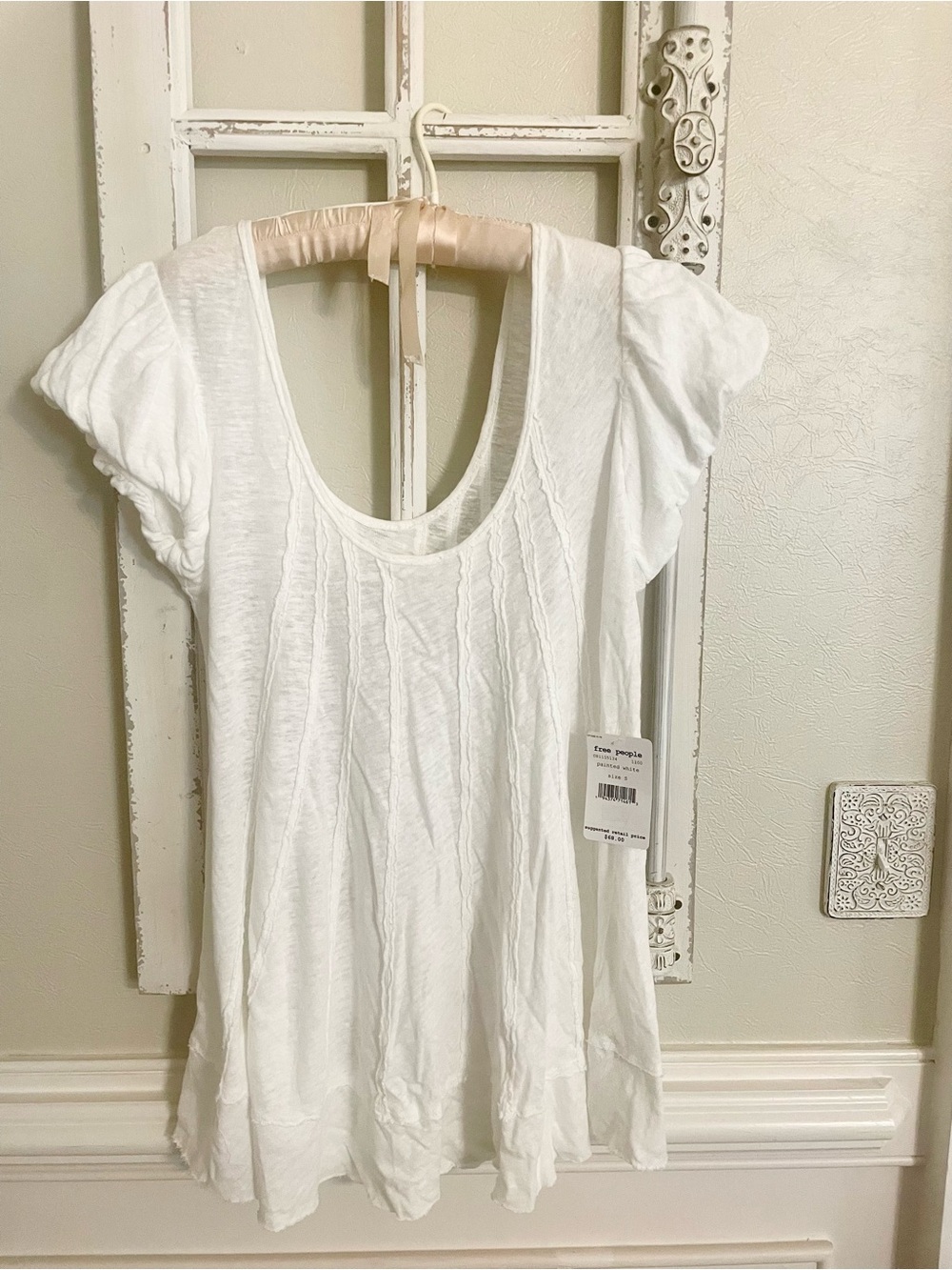 Free People White Scoop Neck Ruffle Sleeve Top  NEW W/ TAGS!